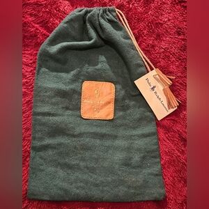 NWT Vintage Polo Ralph Lauren Large Green Flannel Dust Bag Leather Drawstring